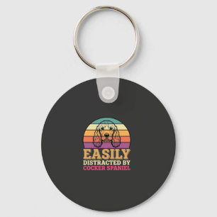 Easily Distracted By Cocker Spaniel Retro Dog Key Ring