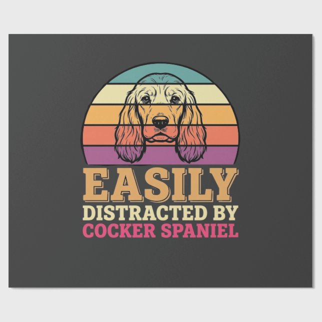 Easily Distracted By Cocker Spaniel Retro Dog Wrapping Paper (Flat)