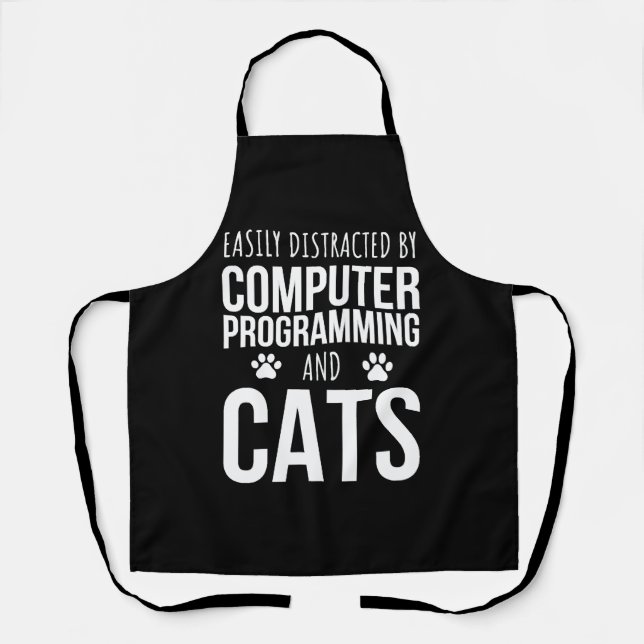Easily Distracted By Computer Programming And Cats Apron (Front)