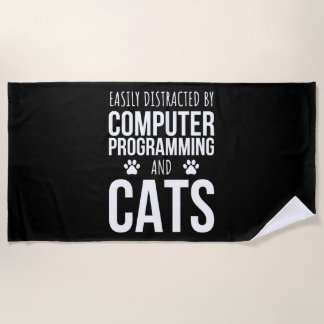 Easily Distracted By Computer Programming And Cats Beach Towel