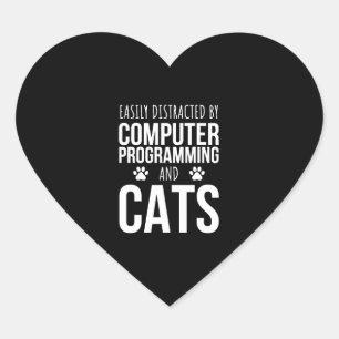 Easily Distracted By Computer Programming And Cats Heart Sticker