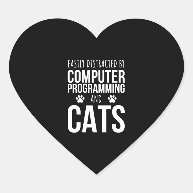 Easily Distracted By Computer Programming And Cats Heart Sticker (Front)