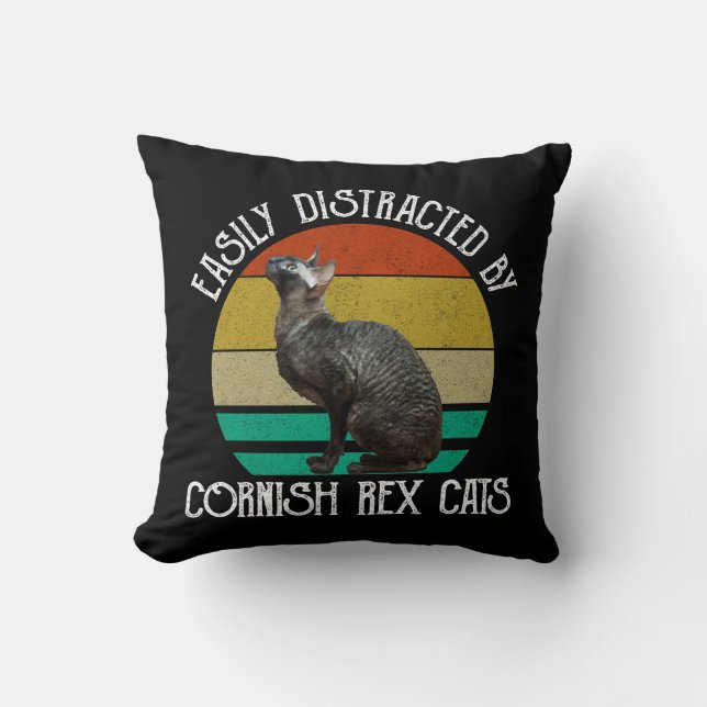 Easily Distracted By Cornish Rex Cats Cushion (Front)