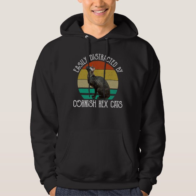 Easily Distracted By Cornish Rex Cats Hoodie (Front)