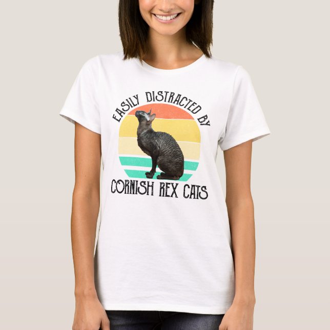 Easily Distracted By Cornish Rex Cats T-Shirt (Front)
