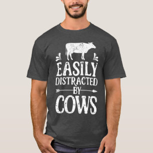 Easily Distracted By Cows Cow Farmer Funny Farm Gi T-Shirt