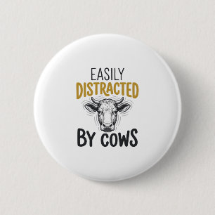 Easily Distracted By Cows Funny Cow Lover Shirt_1 6 Cm Round Badge