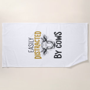 Easily Distracted By Cows Funny Cow Lover Shirt_1 Beach Towel