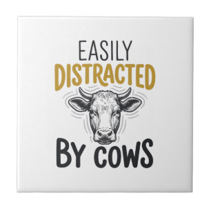 Easily Distracted By Cows Funny Cow Lover Shirt_1 Ceramic Tile