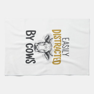 Easily Distracted By Cows Funny Cow Lover Shirt_1 Tea Towel