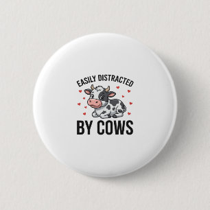 Easily Distracted by Cows Vintage Cow Graphic_1 6 Cm Round Badge
