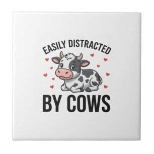 Easily Distracted by Cows Vintage Cow Graphic_1 Ceramic Tile