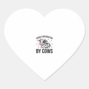 Easily Distracted by Cows Vintage Cow Graphic_1 Heart Sticker