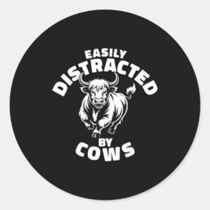 Easily Distracted By Cows Western Highland Cow Classic Round Sticker