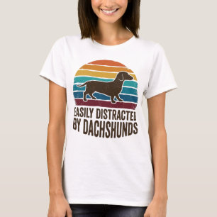 Easily Distracted By Dachshunds Retro Sunset Funny T-Shirt
