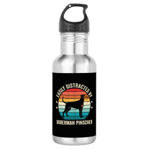 Easily Distracted by Doberman Pinscher Retro Sunse 532 Ml Water Bottle