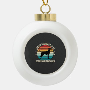 Easily Distracted by Doberman Pinscher Retro Sunse Ceramic Ball Christmas Ornament