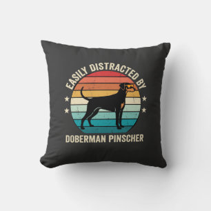 Easily Distracted by Doberman Pinscher Retro Sunse Cushion