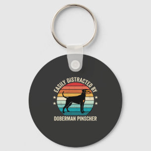 Easily Distracted by Doberman Pinscher Retro Sunse Key Ring