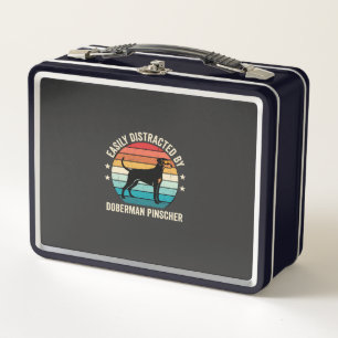 Easily Distracted by Doberman Pinscher Retro Sunse Metal Lunch Box