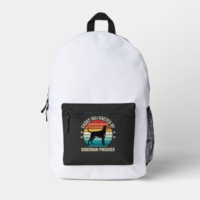 Easily Distracted by Doberman Pinscher Retro Sunse Printed Backpack (Front)
