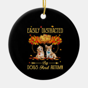 Easily Distracted By Dogs And Autumn Fall Season Ceramic Ornament