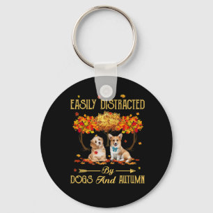 Easily Distracted By Dogs And Autumn Fall Season Key Ring