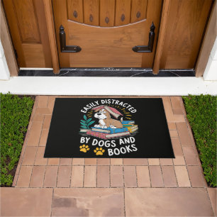 Easily Distracted by Dogs and Books Funny Pets Doormat