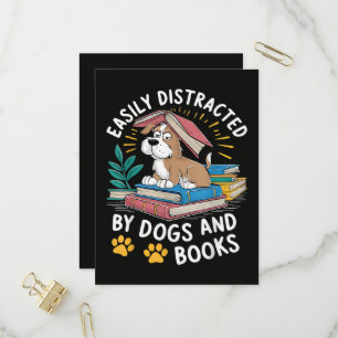 Easily Distracted by Dogs and Books Funny Pets Invitation Postcard