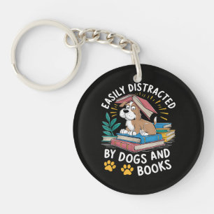 Easily Distracted by Dogs and Books Funny Pets Key Ring