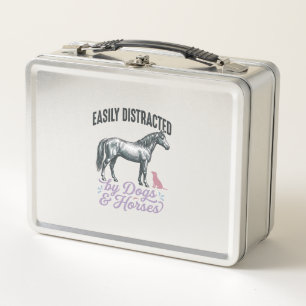 Easily Distracted by Dogs and Horses Shirt Design_ Metal Lunch Box