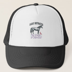 Easily Distracted by Dogs and Horses Shirt Design_ Trucker Hat