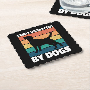 Easily Distracted By Dogs Cute Puppy Dog Lovers Paper Coaster