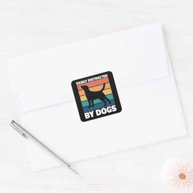 Easily Distracted By Dogs Cute Puppy Dog Lovers Square Sticker (Envelope)