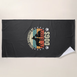 Easily Distracted by Dogs Vintage Retro Sunset Beach Towel