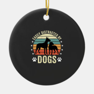 Easily Distracted by Dogs Vintage Retro Sunset Ceramic Ornament