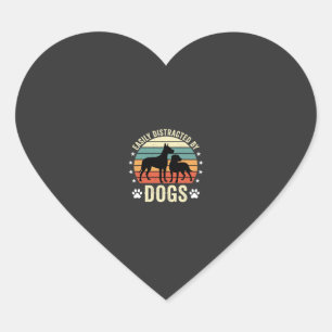 Easily Distracted by Dogs Vintage Retro Sunset Heart Sticker