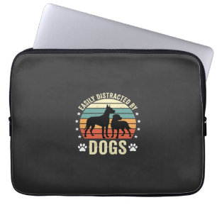 Easily Distracted by Dogs Vintage Retro Sunset Laptop Sleeve