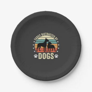 Easily Distracted by Dogs Vintage Retro Sunset Paper Plate