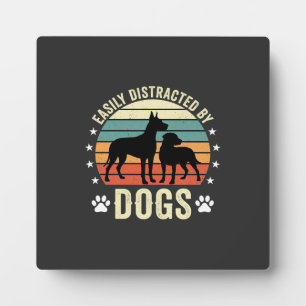 Easily Distracted by Dogs Vintage Retro Sunset Plaque