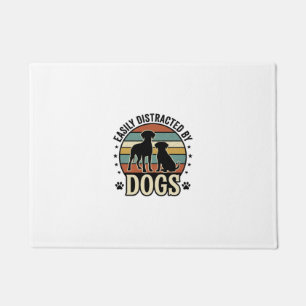 Easily Distracted by Dogs Vintage Silhouette Desig Doormat