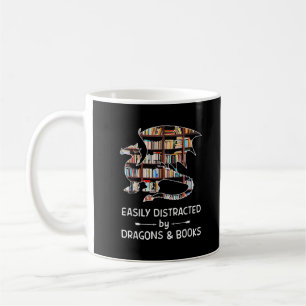 Easily Distracted By Dragons And Books Funny Gift Coffee Mug
