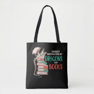 Easily Distracted By Dragons And Books Tote Bag
