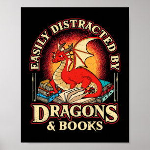 Easily Distracted By Dragons & Books Nerd Dragon L Poster