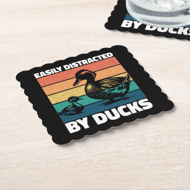 Easily Distracted By Ducks Lover Cool Farming Duck Paper Coaster (Angled)