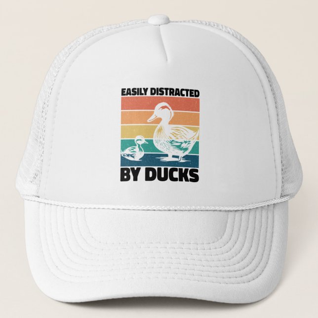 Easily Distracted By Ducks Lover Cool Farming Love Trucker Hat (Front)