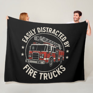 Easily Distracted By Fire Trucks Fleece Blanket