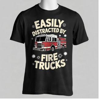 Easily Distracted By Fire Trucks Funny Firefighter T-Shirt