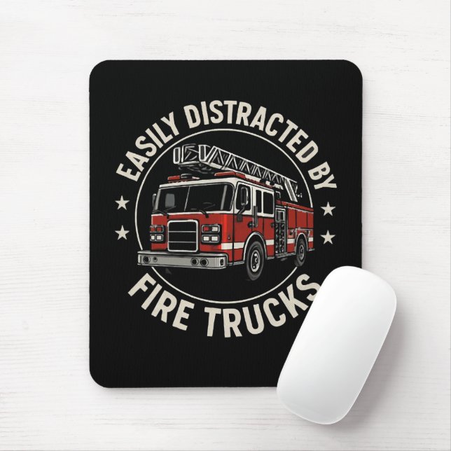 Easily Distracted By Fire Trucks Mouse Pad (With Mouse)