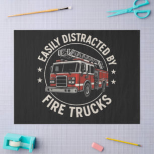 Easily Distracted By Fire Trucks Tissue Paper